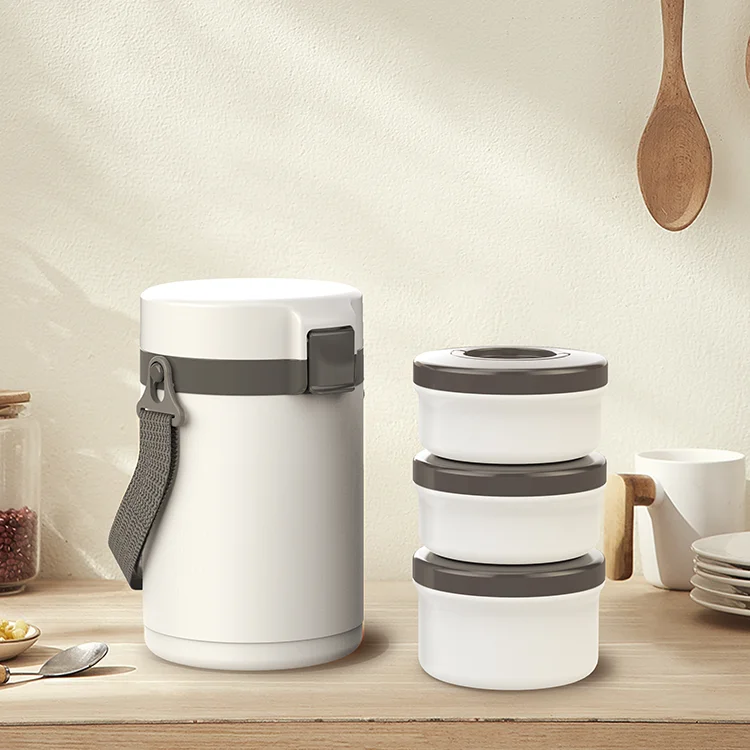 Everich Thermal flask double wall stainless steel outer lunch box inner Microwavable plastic box set