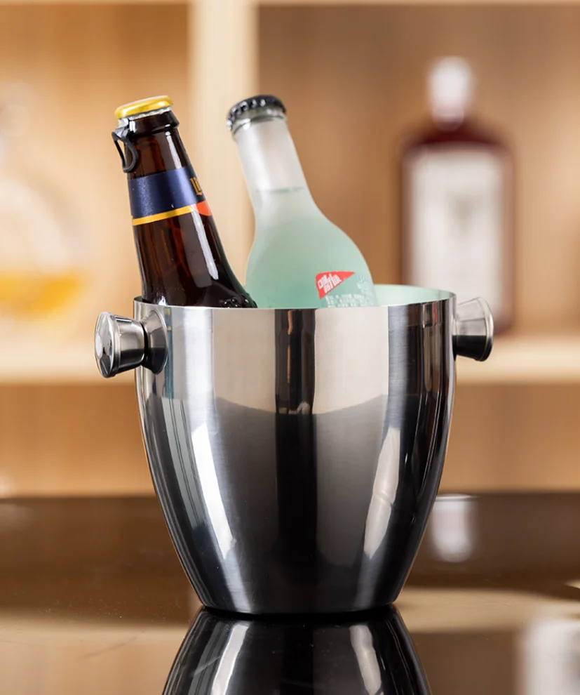 Wholesale Double Wall Handle Champagne Bucket 1.5L Stainless Steel Hotel Ice Bucket