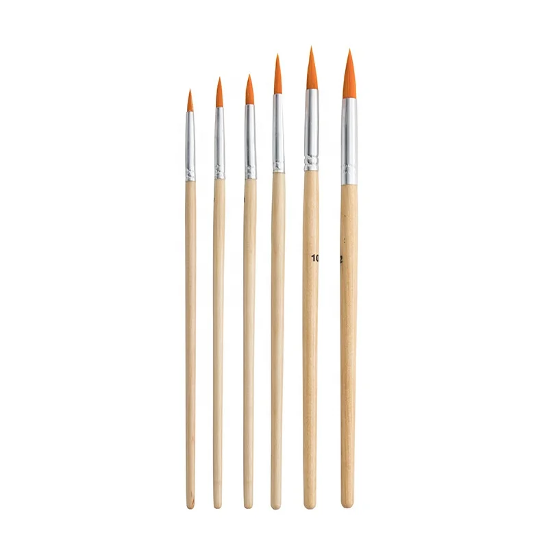 6 Piece Flat Peak Nylon Brushes Oil Brush Birch Rod Set For Watercolor Acrylic Gouache Oil Painting