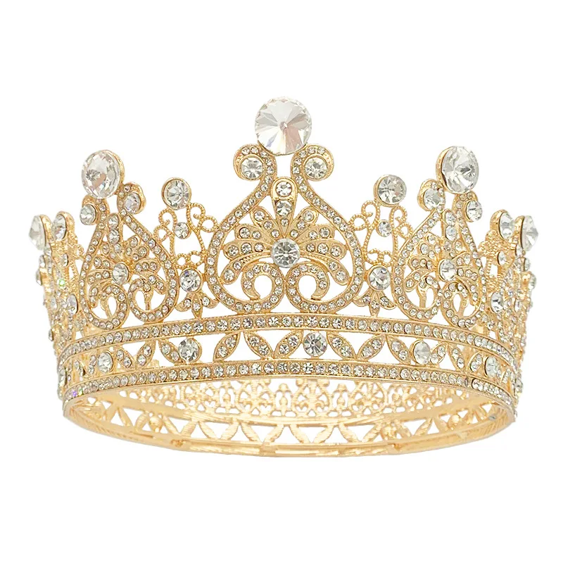 Wholesale Bridal Jewelry Crown Birthday Cake Decoration Alloy Rhinestone Wedding Tiara Baroque Hair Accessories Round Crown