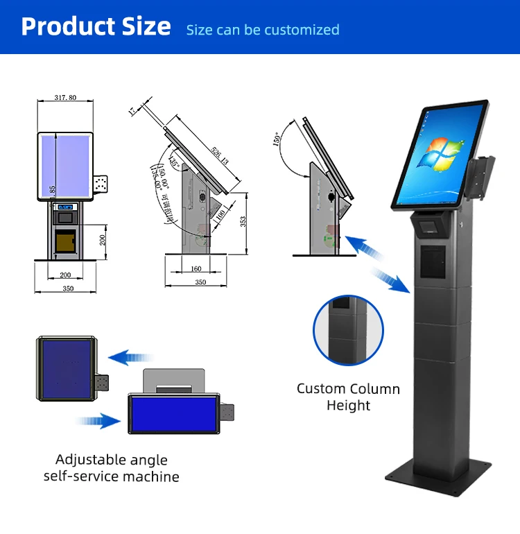 Beautiful horizontal screen qr barcode scanner led light display built-in receipt printer payment and queuing kiosk