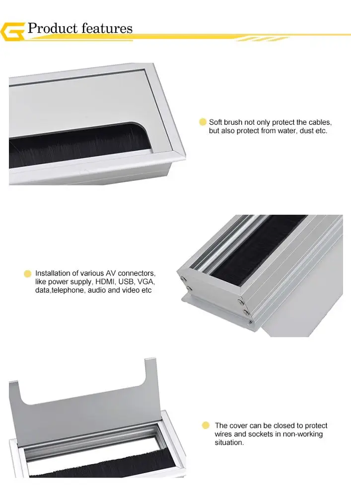 Square grommet aluminium office  computer desk cable outlet box manager table cable grommet