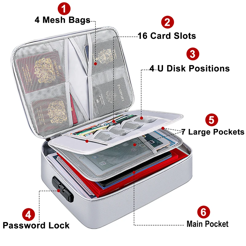 Dust-proof Silicone Coated Fiberglass File Cash Passport Legal Documents Storage Bag Fireproof Money Document Organizer Bags