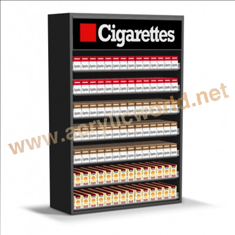 cigarette display acrylic cigarette shelf / plastic pusher for sale, PS cigarette display with pusher