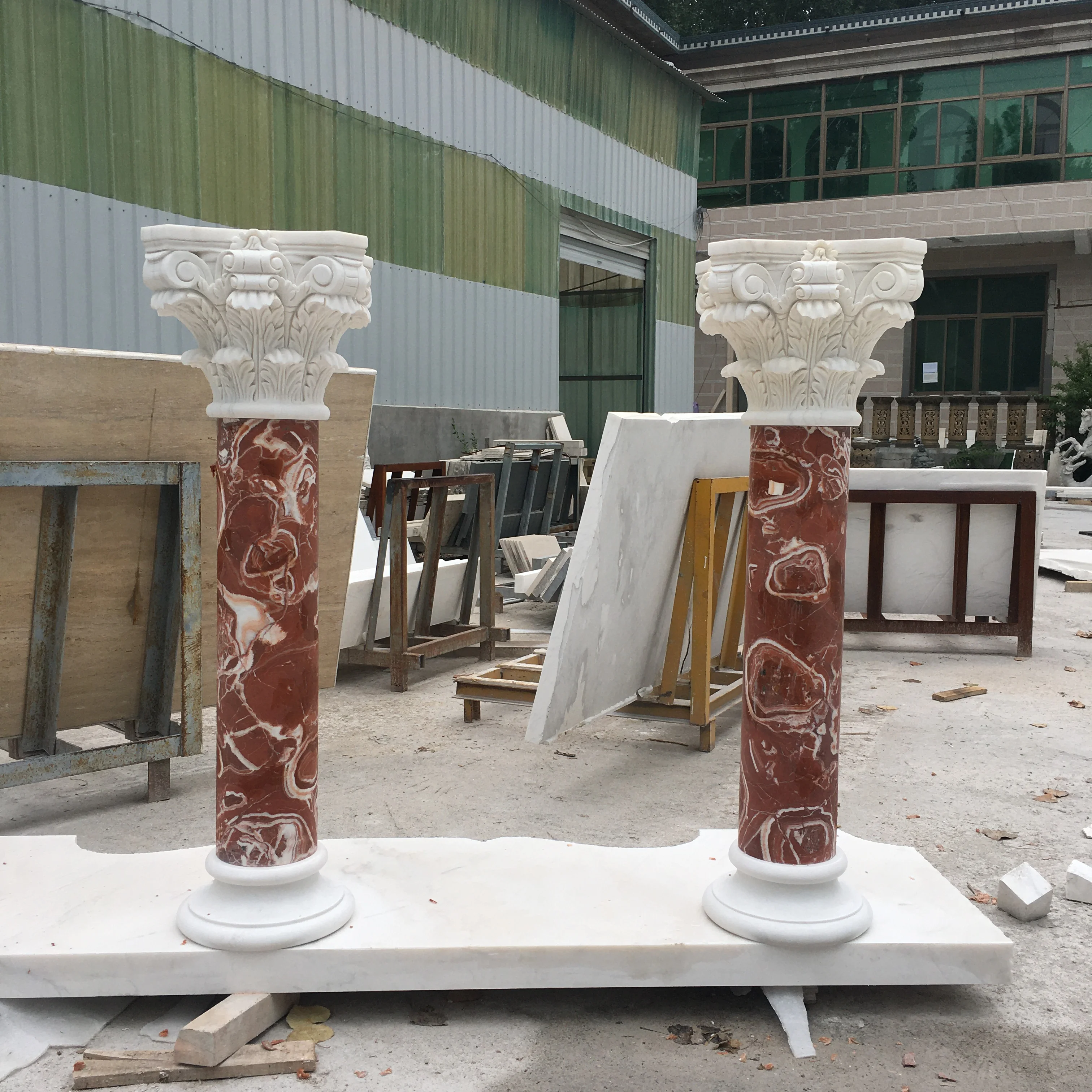 New Customization Indoor decoration natural Hand carved red exquisite marble column