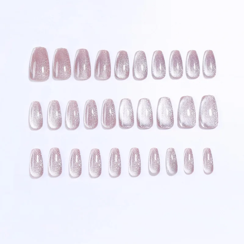 Reusable Cat Eye Designer Nails Luxury Custom Press On Nail Packaging Box Wholesale Medium Length Pink Press On Nails