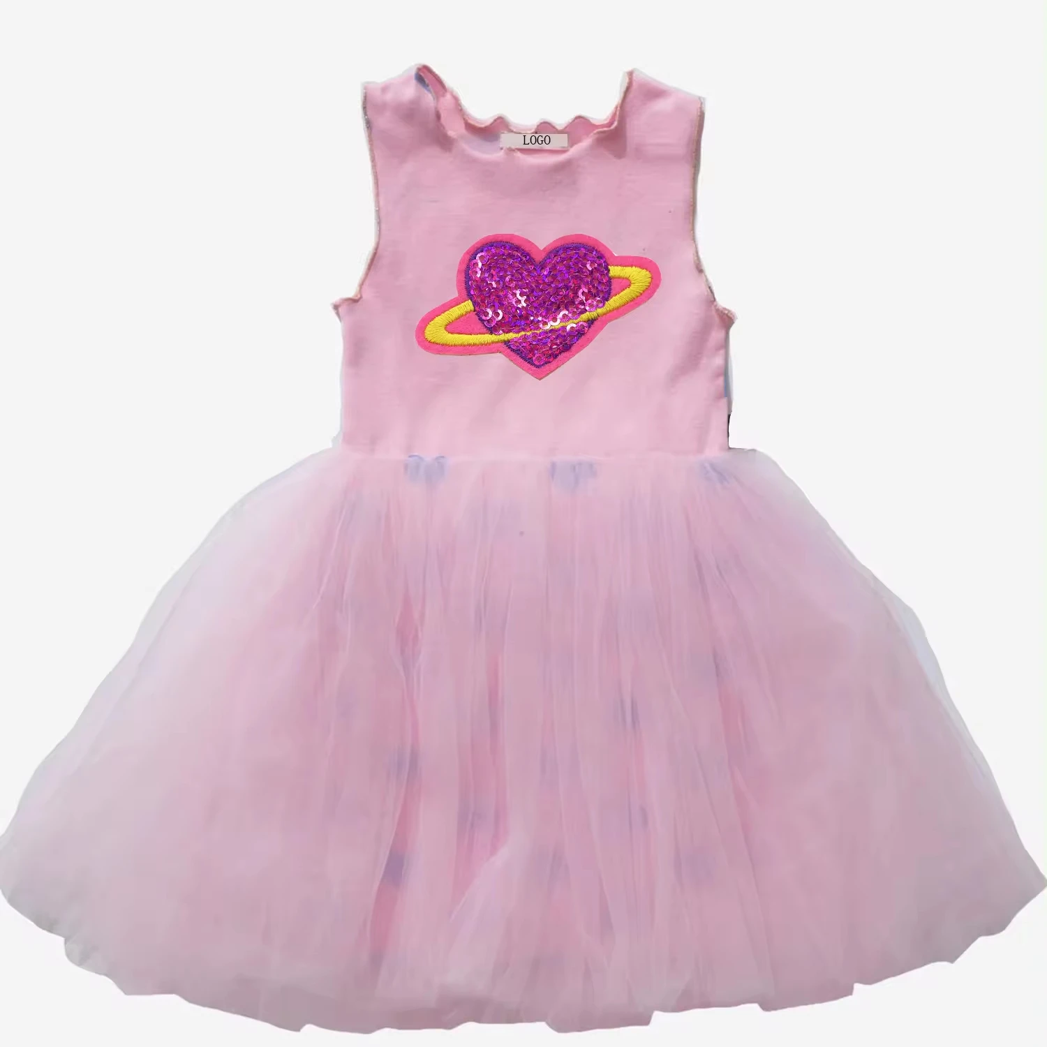 Factory Direct Price Cute Sequin Heart Patch Latest Children Dress Designs Girls Dresses