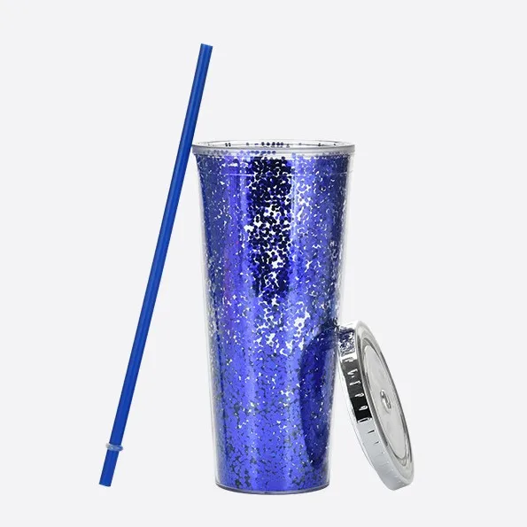 Double Walled Glitter 22oz Tumbler Reusable Acrylic tumbler Acrylic Plastic Shimmer Travel Coffee tumbler with lid and straw