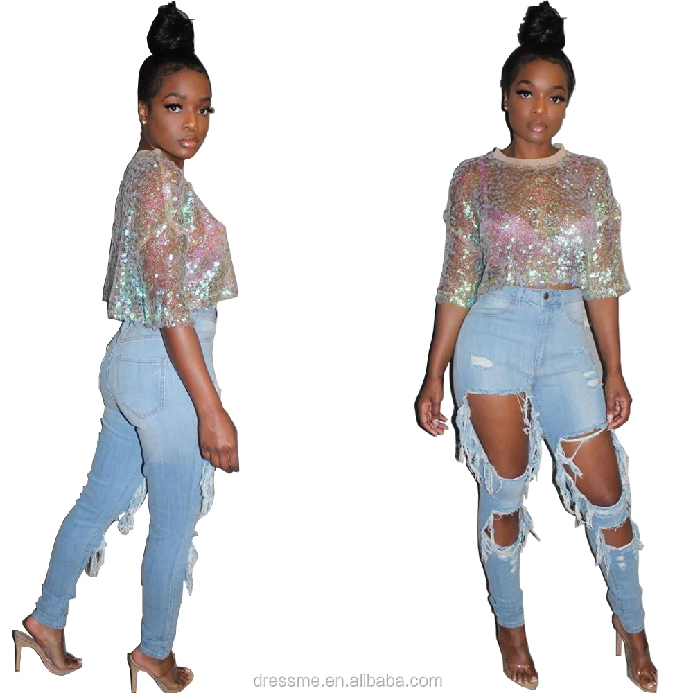 MD8281 женские футболки с блестками 2019 Новая Европейская и американская Женская куртка с блестками Сексуальная футболка с коротким рукавом для ночного клуба