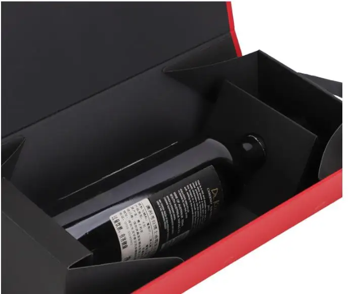 Custom Printed Paper Magnetic Single Wine Bottle Gift Packaging Box Folding Package
