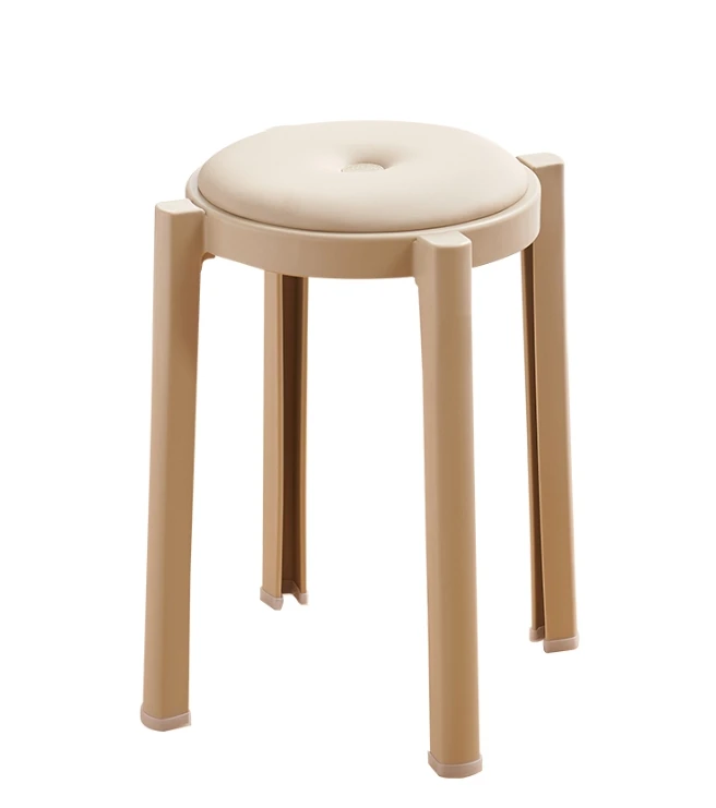 Stackable Leather Upholstered Office Stool Round Plastic Material Modern Upholstered Accent Stool