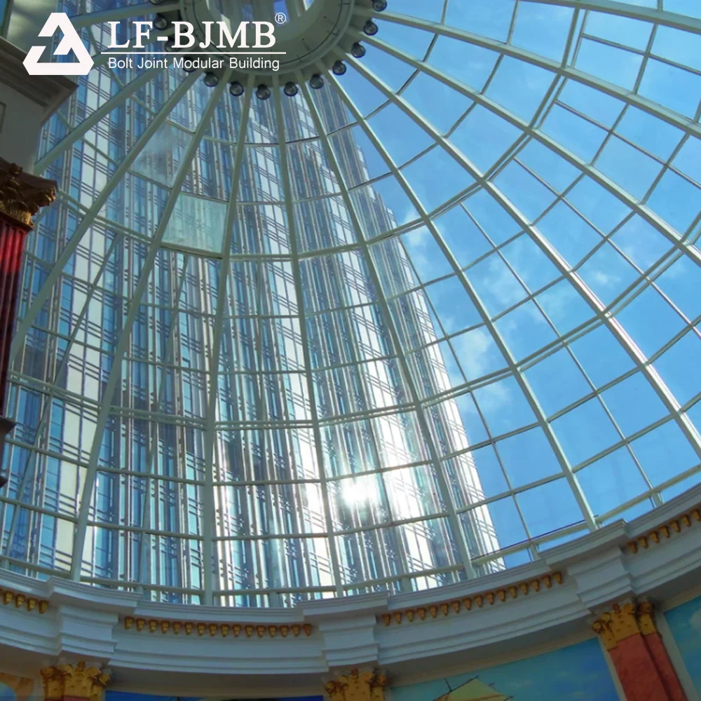Metal structure construction space frame prefabricated glass dome roof construction