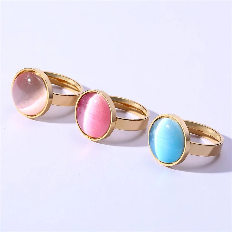 New arrival factory whoelsae Cross border hot selling three Colors available  Stainless Steel  blue gold opal ring fashion ring