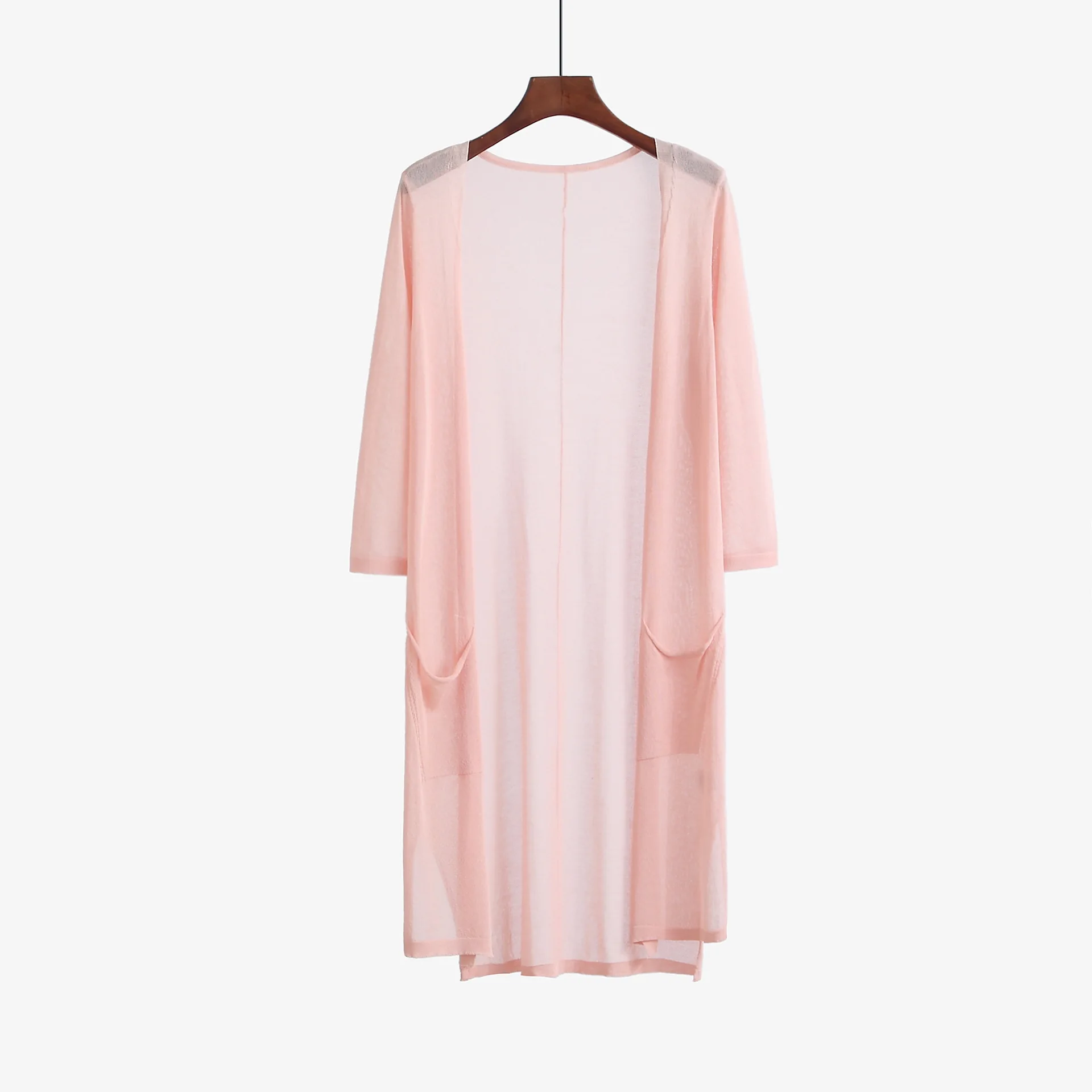 
2020 High Quality Vintage Mature Women Lace Long Open Cardigan With Pockets 