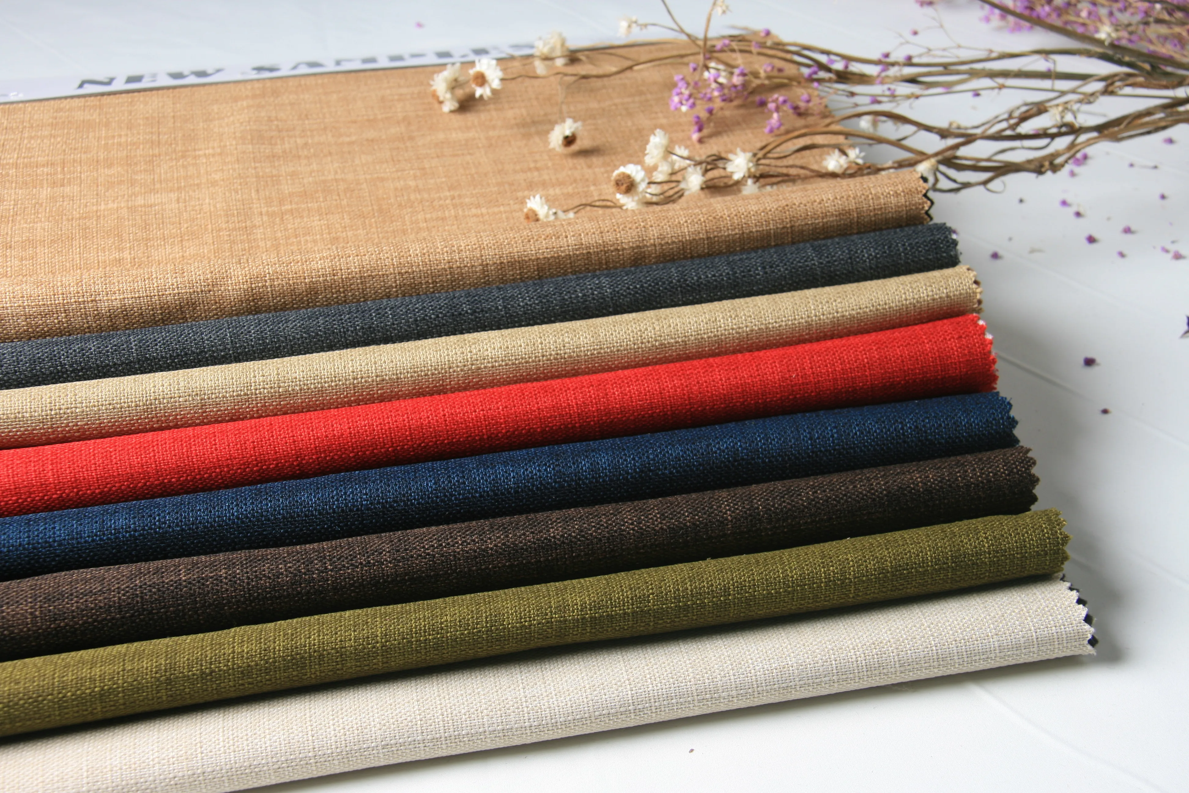 African 100% Polyester Linen Look Plain Thick Looks Linen Fabric for Sofa Upholstery