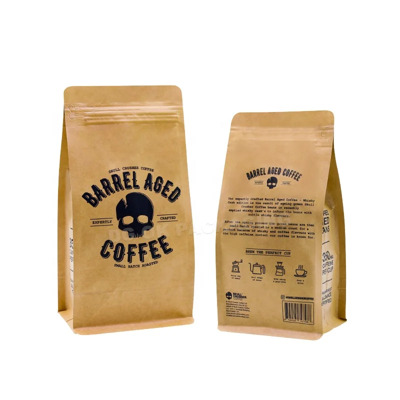 Custom Printed 250G Bolsas Para De Cafe Empty Coffee Bean Tea Packaging Pouch Flat Box Bottom Coffee Bag With Valve And Zipper