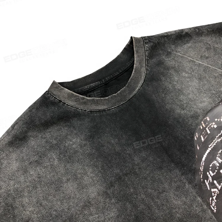 Custom streetwear manufacturer cut edge raw hem vintage acid wash tees sun faded aged oversized cropped top boxy fit t shirt men