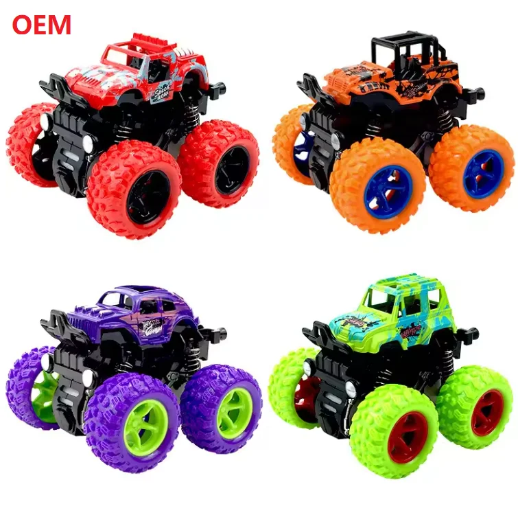 Custom Kid Pvc Plastic Mini Car Toy Big Tire Wheel Vehicle Toy Pull Back Inertia Four-wheel-drive Off Road Toy Small Car