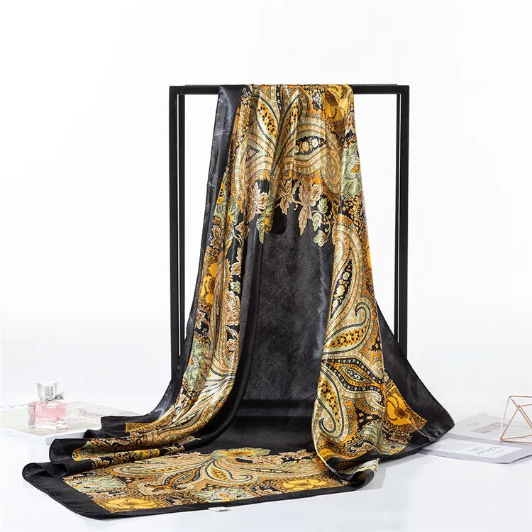 
Professional made custom head satin scarf colorful decorative shawl spring autumn neck scarf 