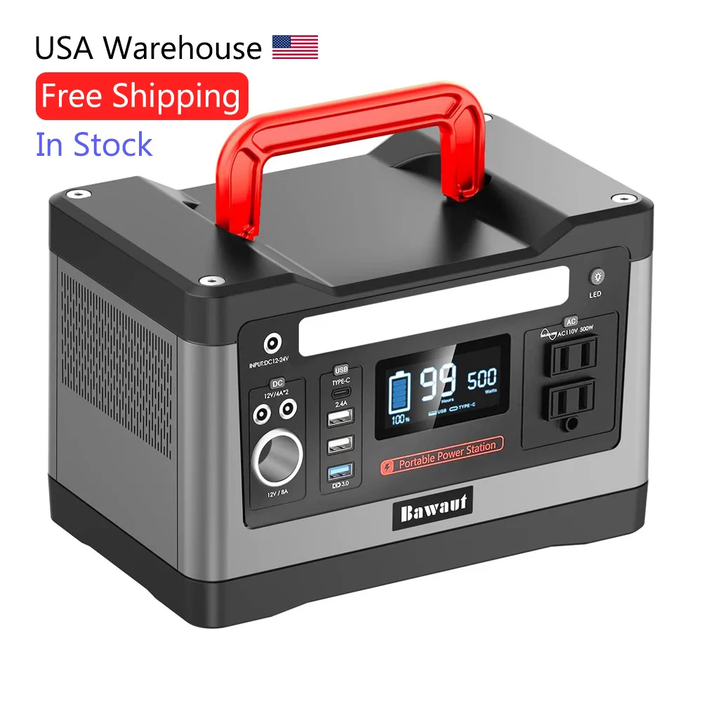 Drop shipping US warehouse 500W 12V Portable Lithium Battery Power Station 500Wh For Mobile Portable Power Supply