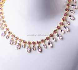 Handmade Horse Eyes and Round Glass Rhinestone Crystal Tassel Gold Plated Metal Cup Chain Flower Trim DIY Bridal Dress Belt Shoe