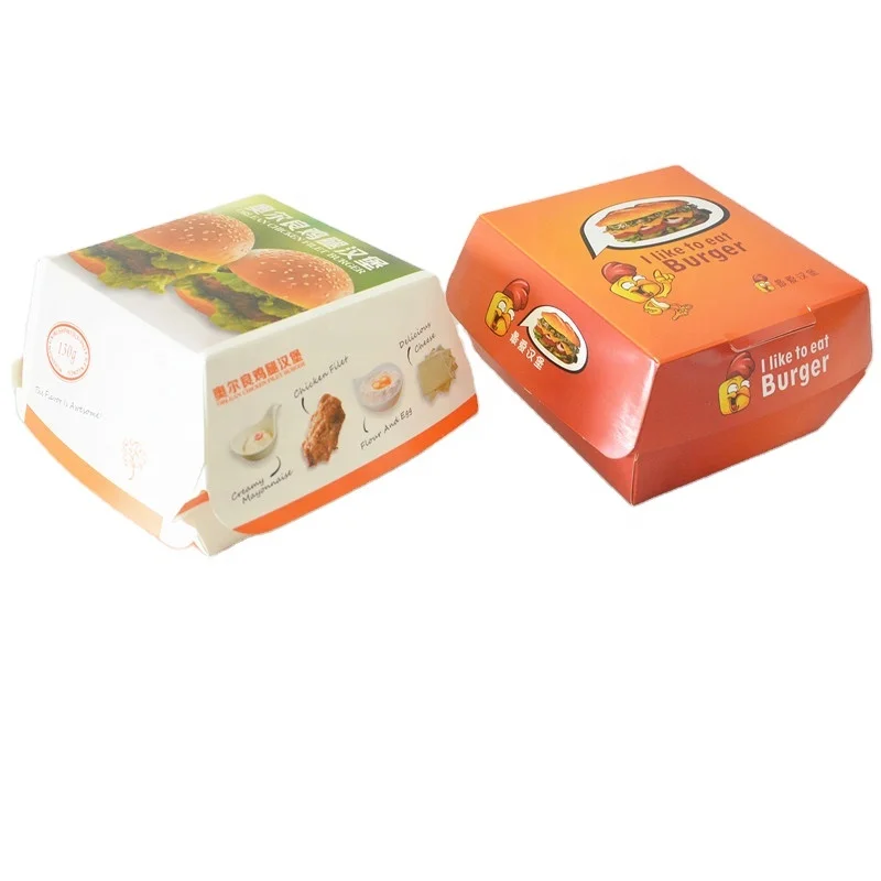 Wholesale Customization Printing Design Hamburger Takeaway Food Paper Packaging Disposable Art Paperboard Burger Boxes