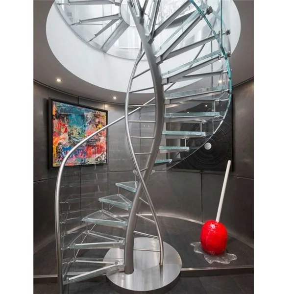 High Quality  Interior Glass Spiral Stairs with Glass Railing