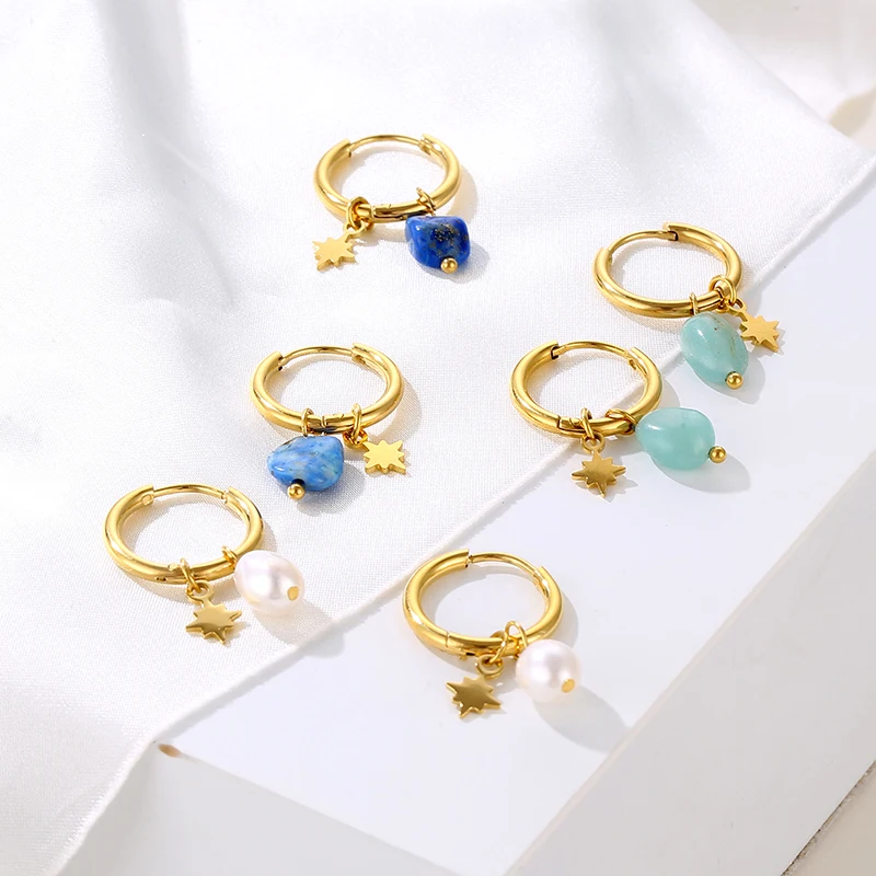 MICCI Amazonite Stone Earrings Niche Light 18k Gold Charm Opal Natural Stone Eight Mang North Star Pendant Earring Jewelry