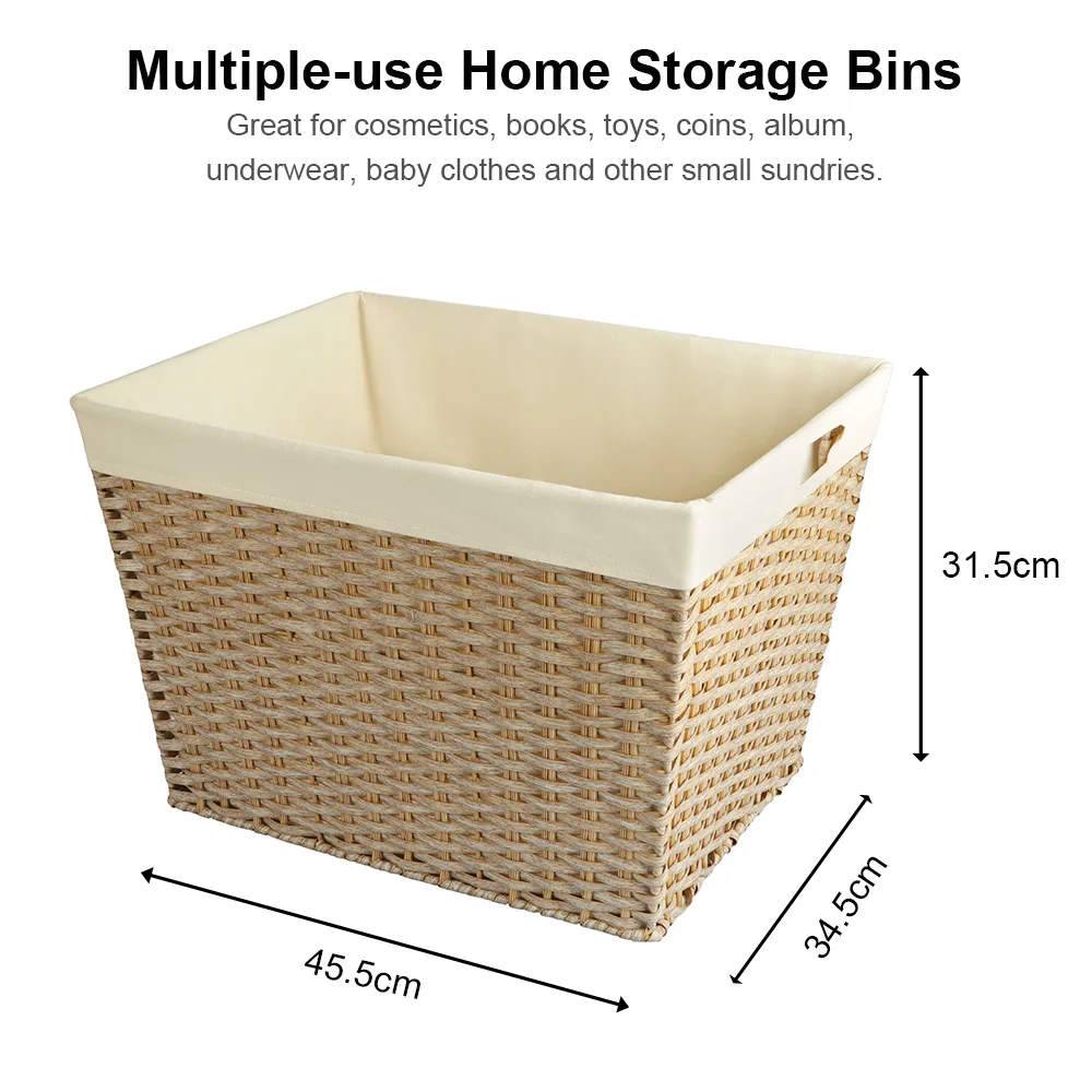 LINDON Removable Liner Versatile Wicker Organization Baskets Hand Woven Storage Basket