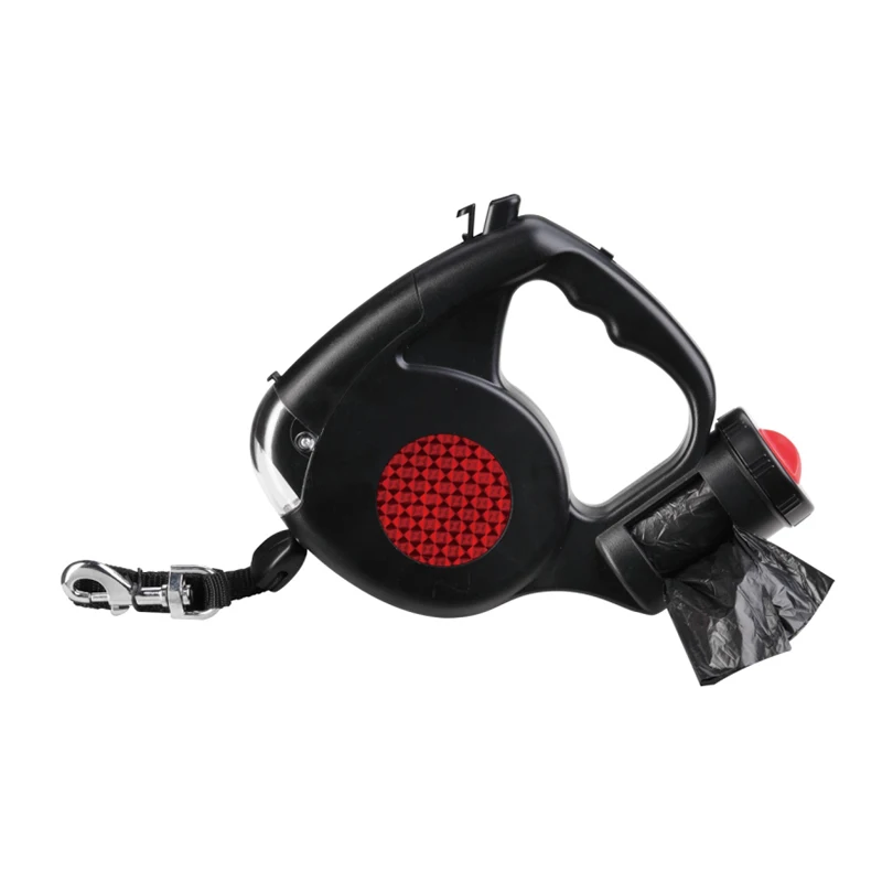 LED Light Retractable Dog Leash Poop Bag Trash Bag Anti-winding Anti-skid Handle