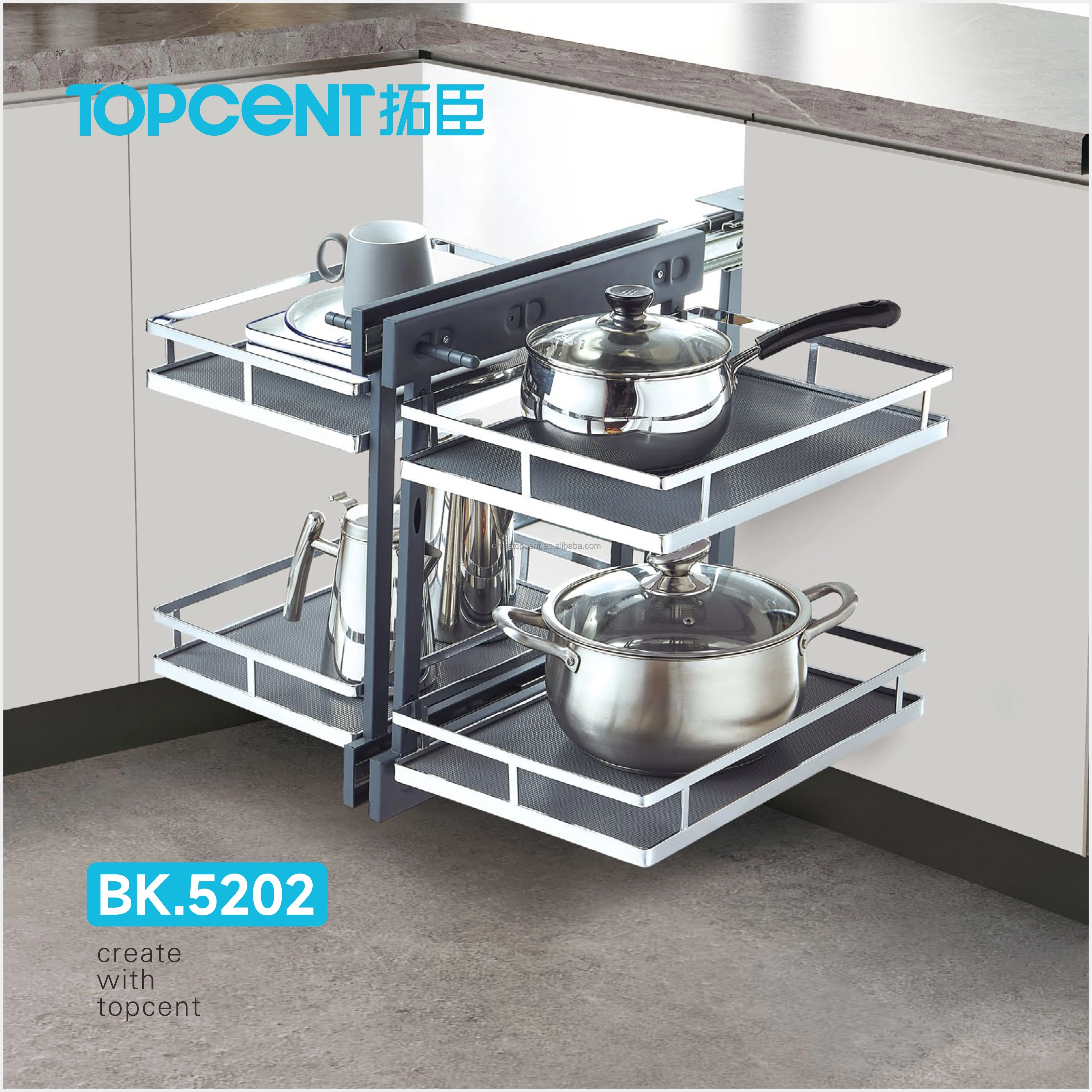 TOPCENT Soft Closing Pull Magic Corner Storage Basket Kitchen Cabinet Accessory from Factory Outlet High Quality Hardware