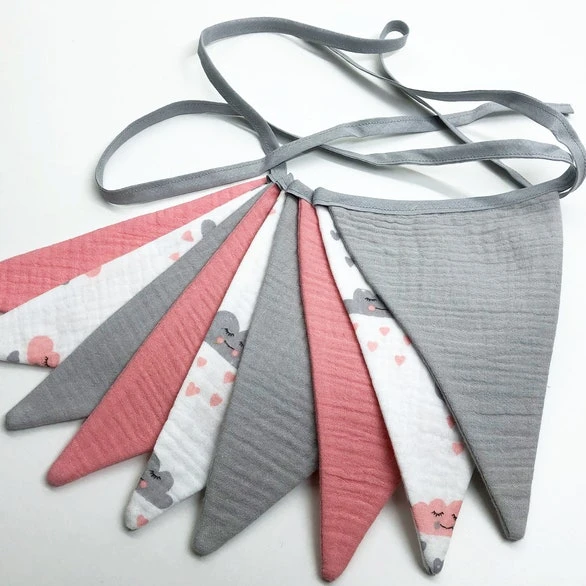 Custom size well made multiple colors cco reusable 100% cotton muslin fabric cloth party decorative bunting flag