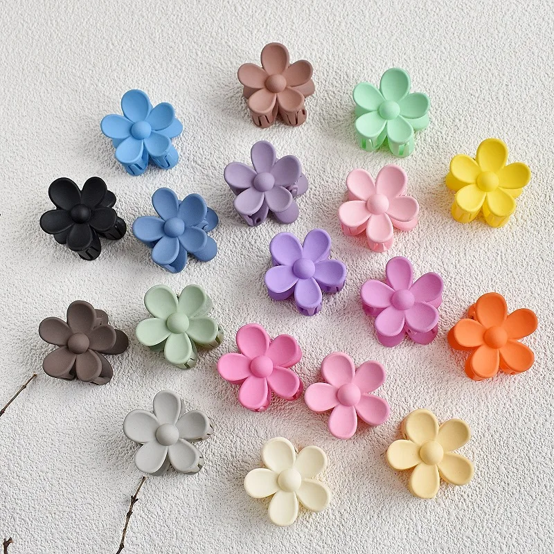 Jiamu New Korean Style 3.5cm Candy Color Matte Flower Hair Claw Clips For Women Girls Small Flower Hair Claws Accessories