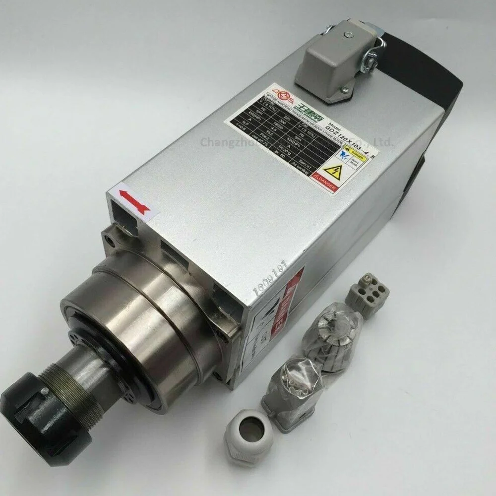 4.5KW 380V 300hz 18000rpm er32 square air cooled cnc spindle motor 18000 rpm air cooling 4.5 kw spindle motor