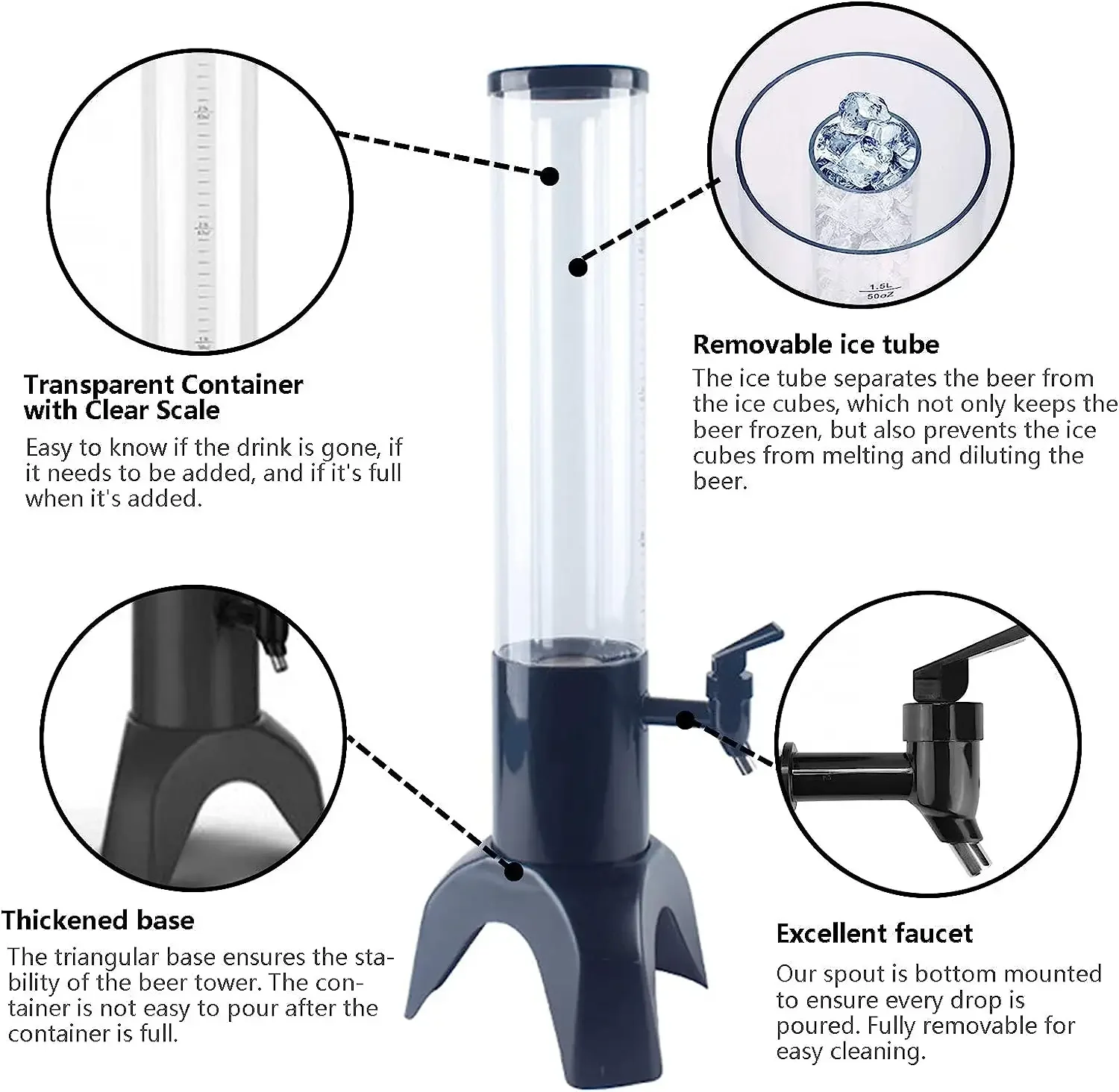 Best-selling Drinking beer tower 3.0 liter Beer Dispenser Tap Portable Led Light with stainless steel ice tube