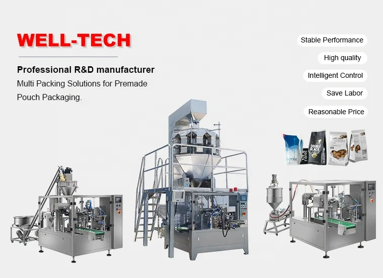 Automatic Premade Doypack Pouch Olive Salty Water Liquid Food Bag Rotary Weighing and Packing Machine