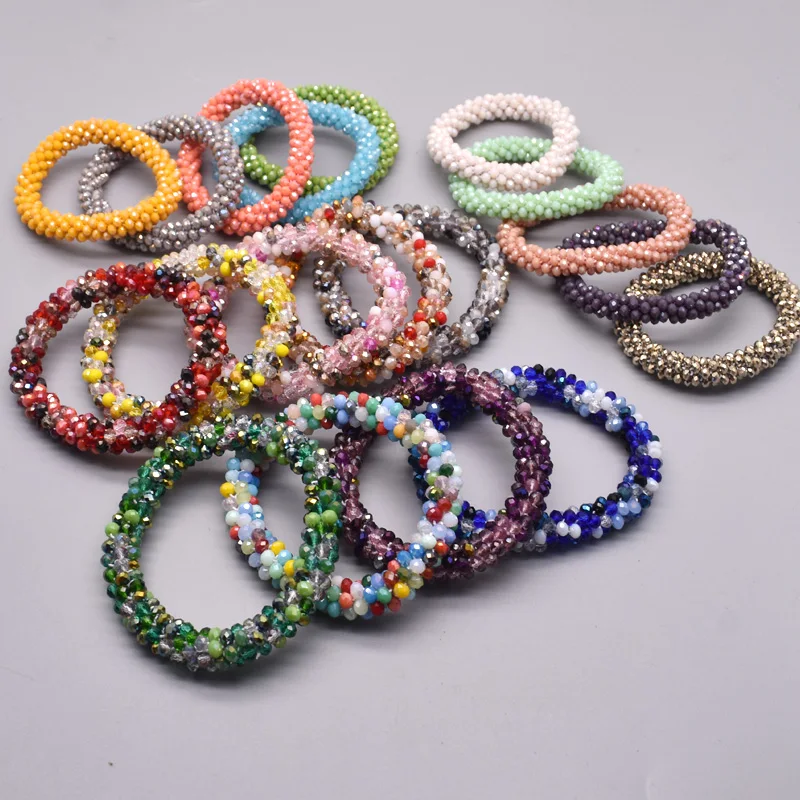 Glass Beads Hair Tie Elastic Hair Rope Simple Scrunchies Ponytail Headdress For Women Bracelet Hair Accessories