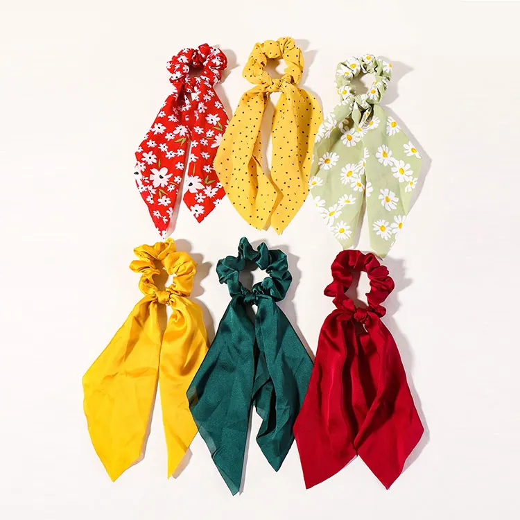 custom logo ties elastic crunchies women bulk pastel hair band silk satin scrunchie for hair
