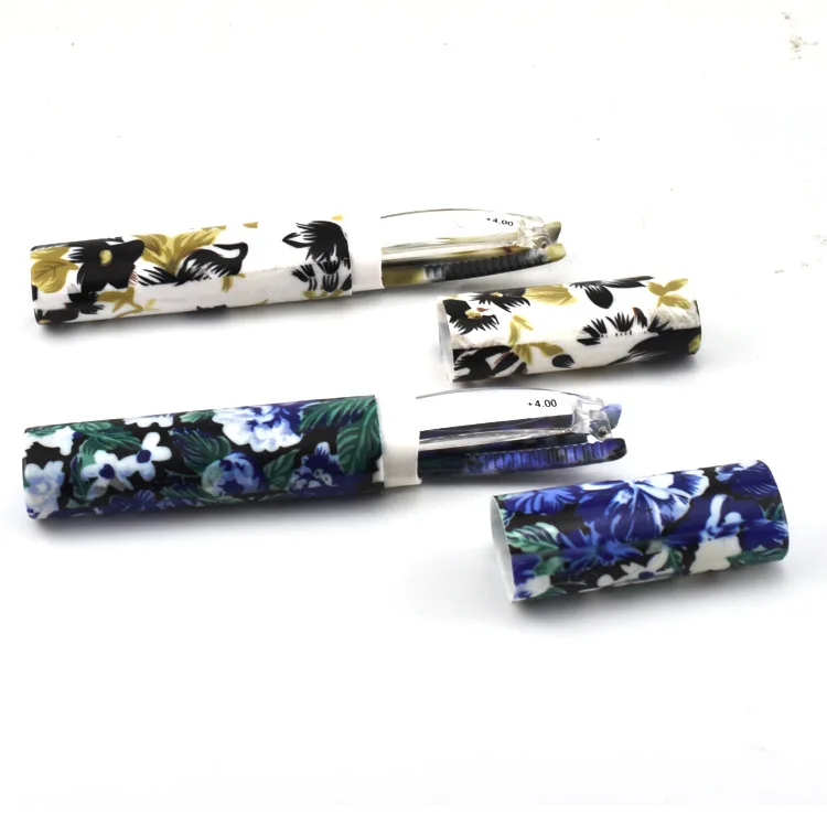 2022 new colorful coating print cover  resin portable mini pen case rimless reading glasses 2.0