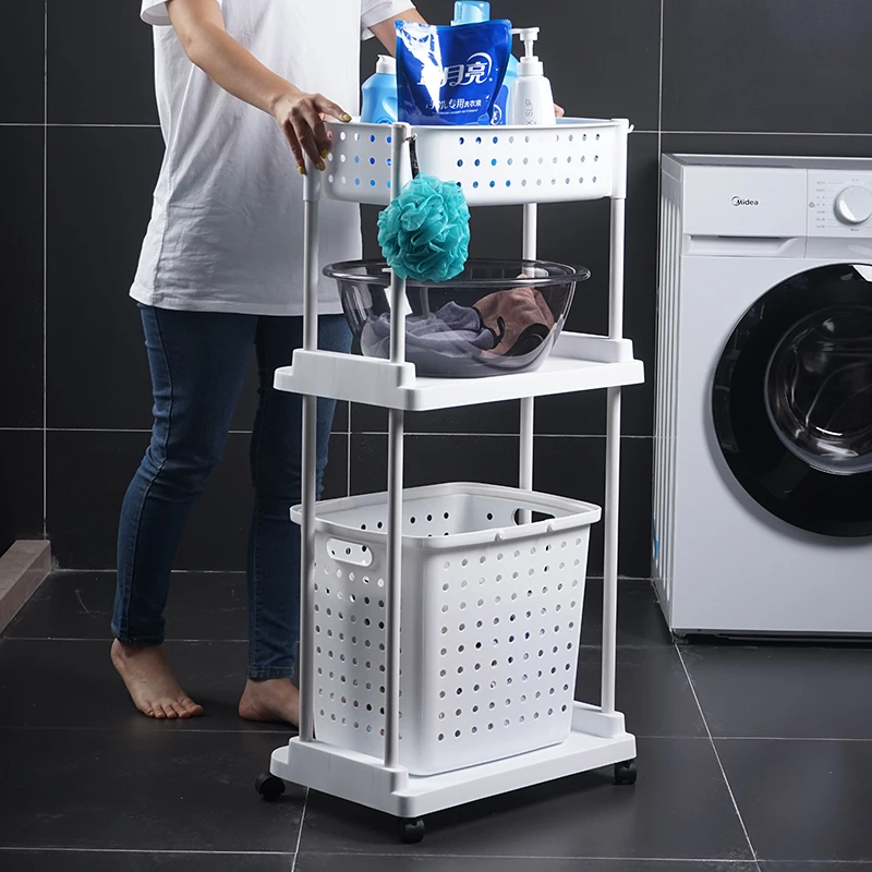 High Quality Plastic laundry hamper on wheels 2 tier laundry hamper basket bathroom laundry hamper with wheels