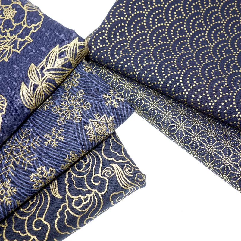Navy Cotton Printed bronzing Fabric Japanese Fabric For pillow curtain clothing bag cloth Material
