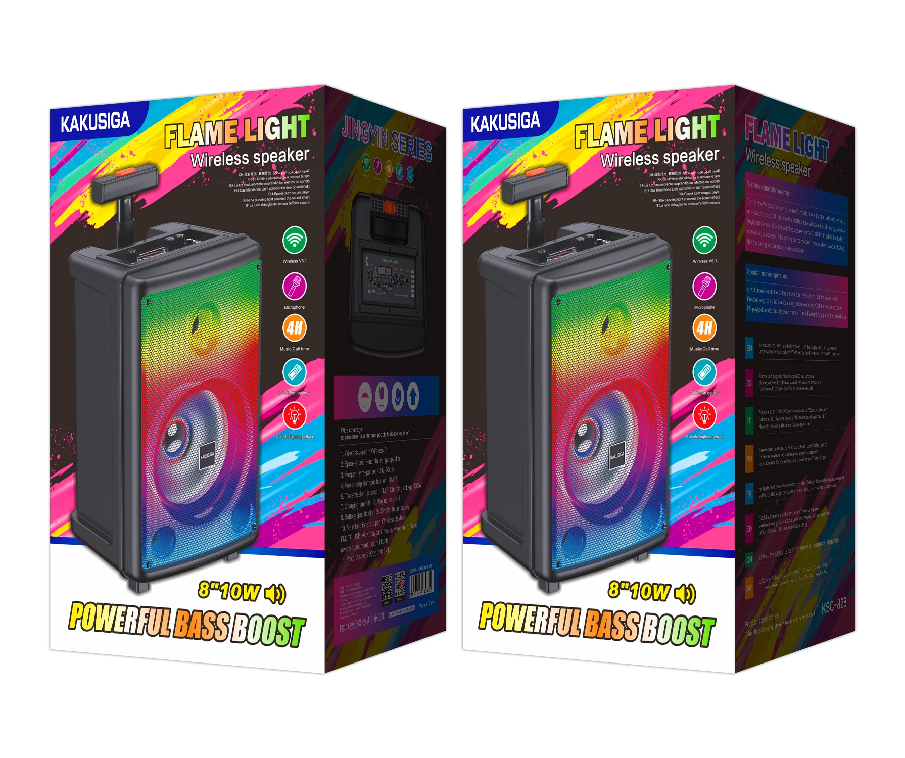 KAKUSIGA/JOKADE New Popular Flame Lamp Blue tooth Speaker Outdoor Wireless Portable Roller Box Super 8-inch BT Speaker