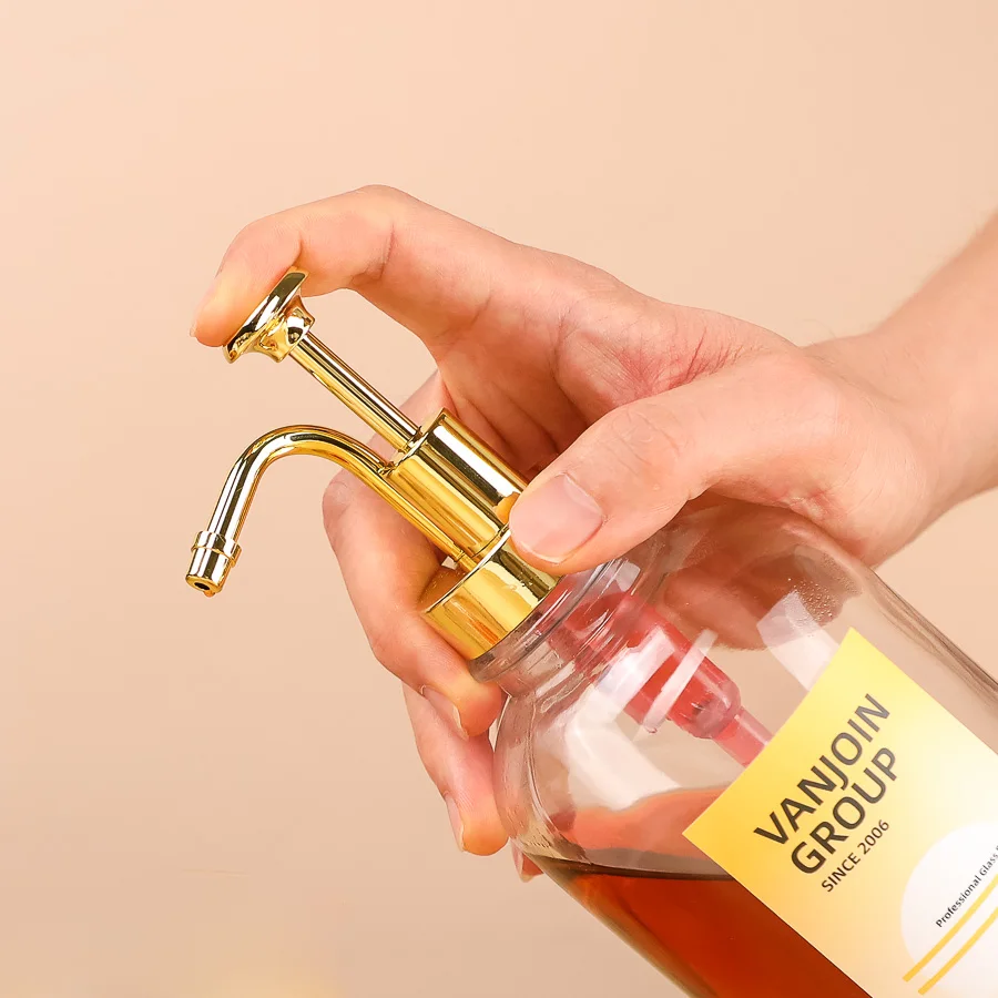 Refillable 16oz High Flint Thick Glass Liquid Soap Dispenser With Gold Rustproof Pump Lid Dish Soap Dispenser For Kitchen