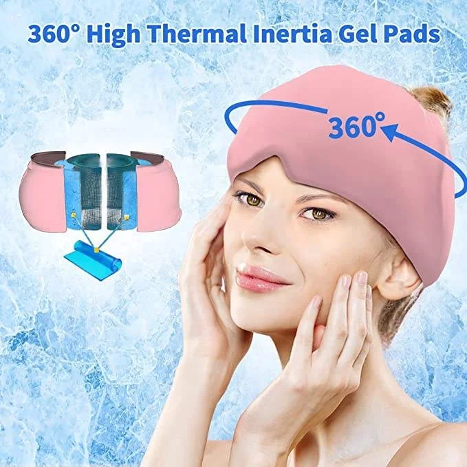 Migraine Ice Head Wrap, Headache Relief Hat for Tension Puffy Eyes Migraine Relief Hat Cap for Stress Relief Cold Compress