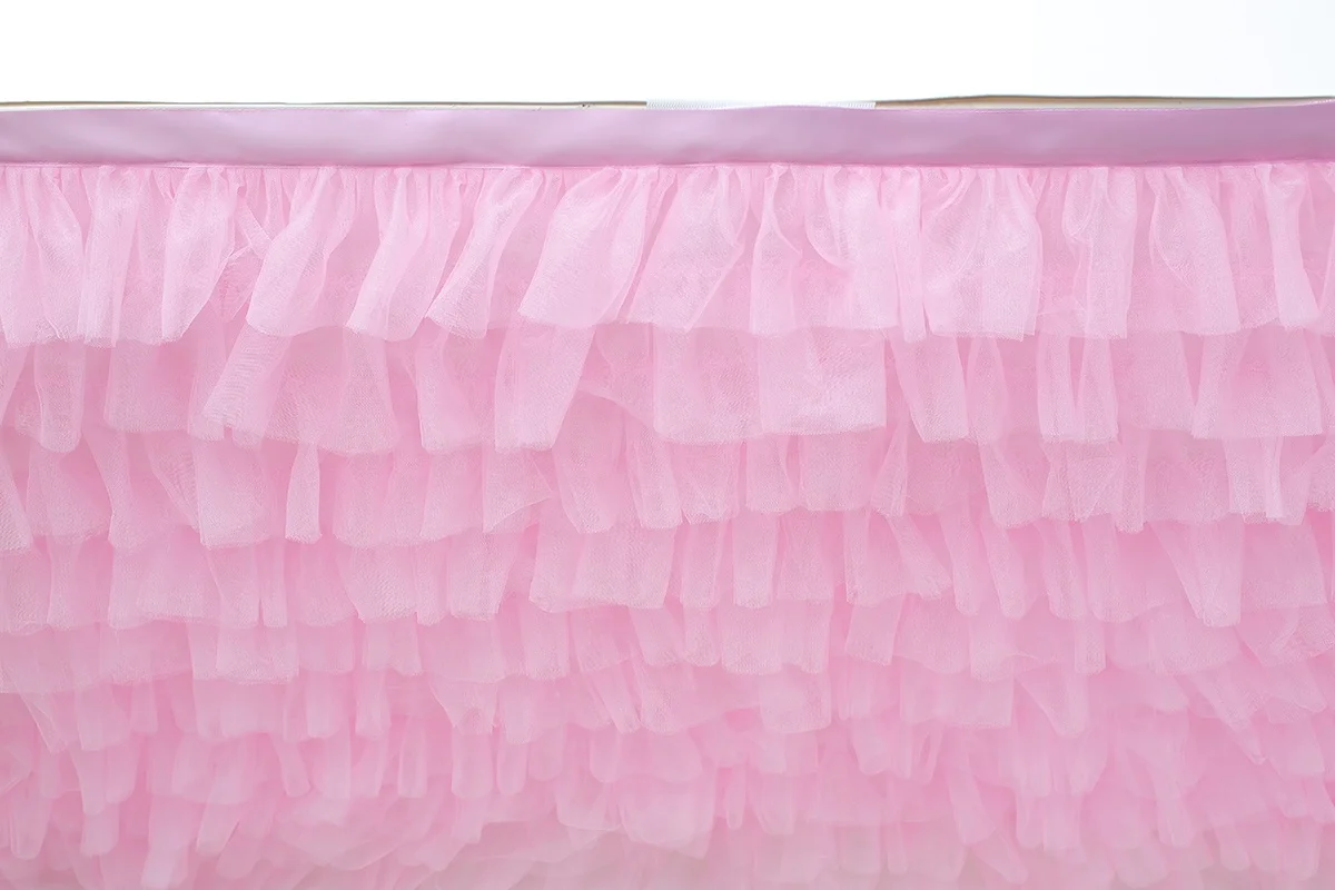  custom made pink beautiful gathered ruffled tulle table