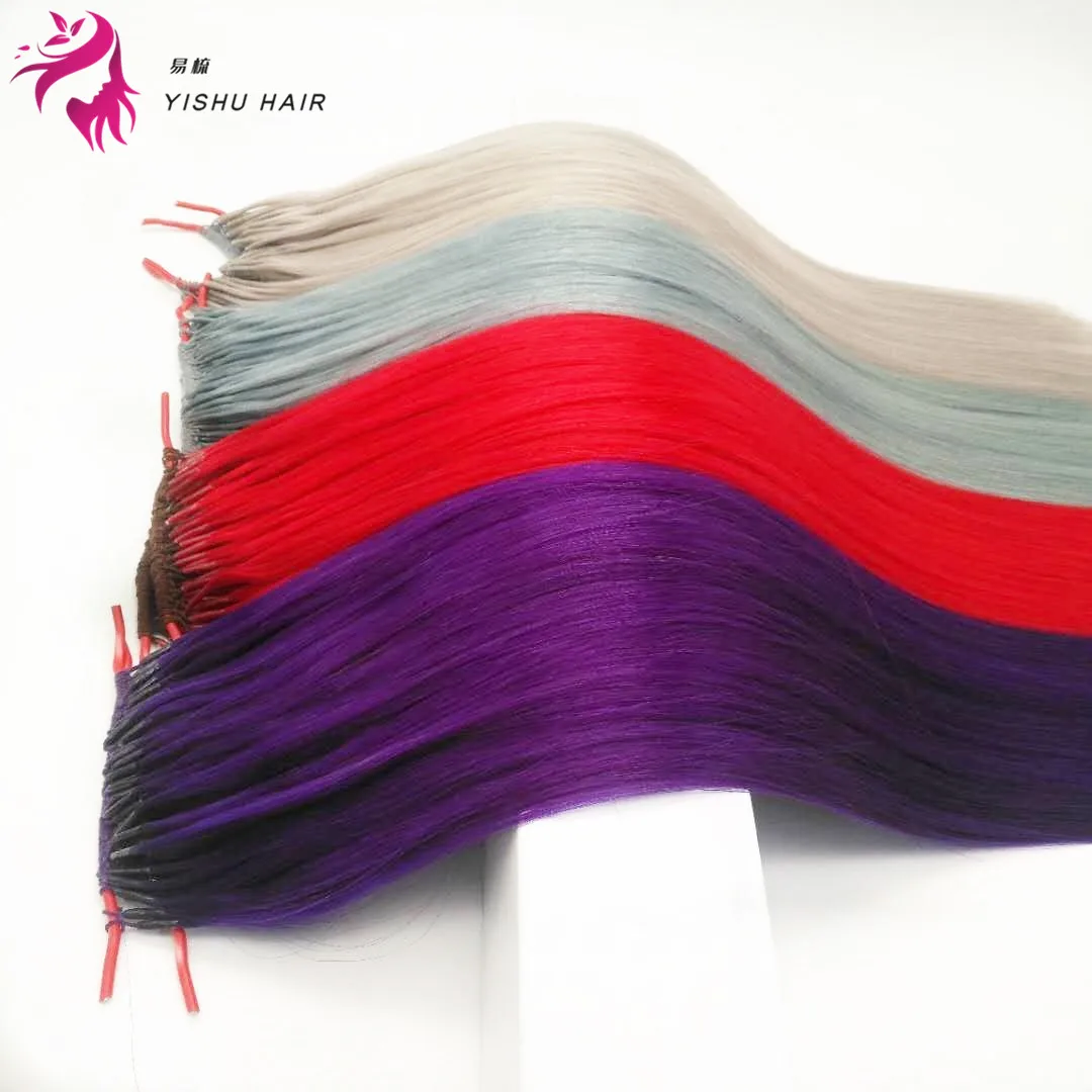 Beautiful colour blue/red/purple/pink/grey colour silk soft and straight one cotton thread  two I tip hair extensions in korea