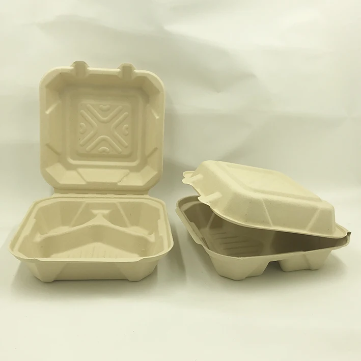 8' Disposable Takeaway Bagasse Compostable Tableware Food Packaging Sugarcane Biodegradable Clamshell Container