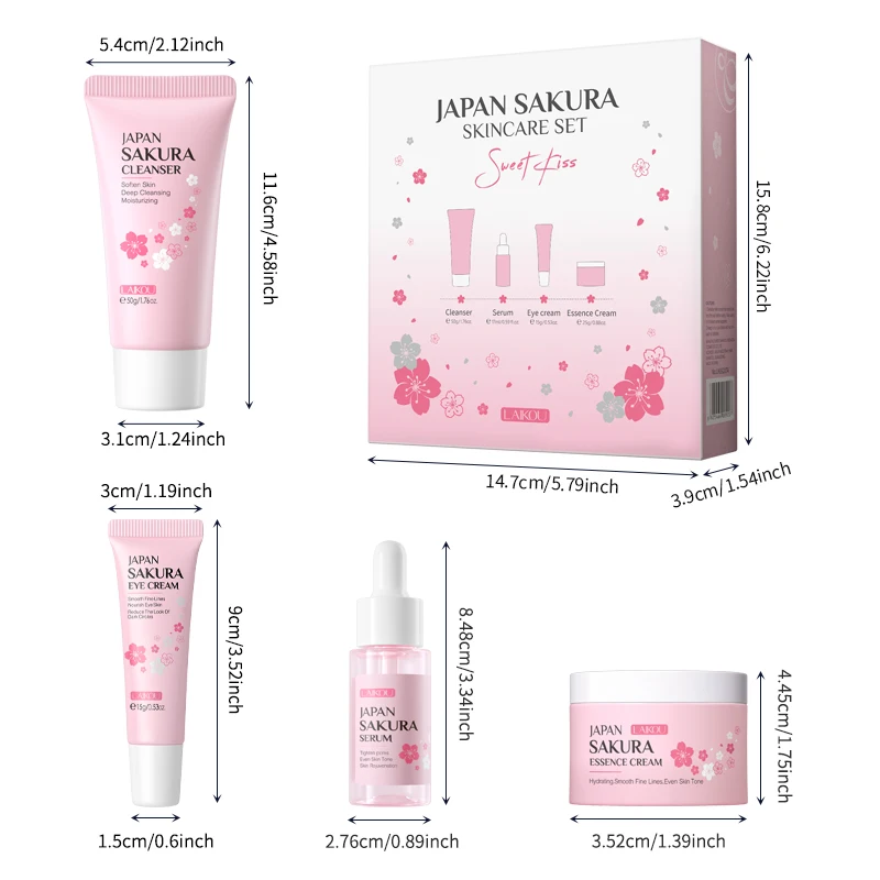 Natural Cherry Blossom Skin care Kit Moisturizing Whitening 4-Piece Combination Japan Sakura SkinCare Set