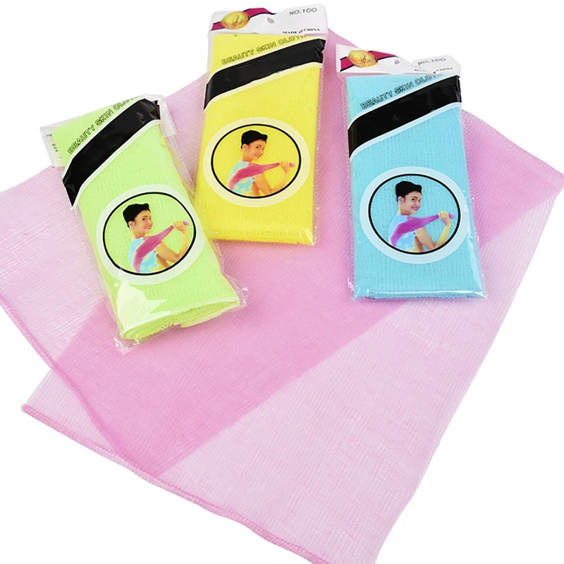 4pcsexfoliating нейлоновое банное полотенце 90*30 см мочалка люфа отшелушивающий скраб для тела задняя длинная полоса назад трение мочалки салфетки для бани халаты из нейлона,