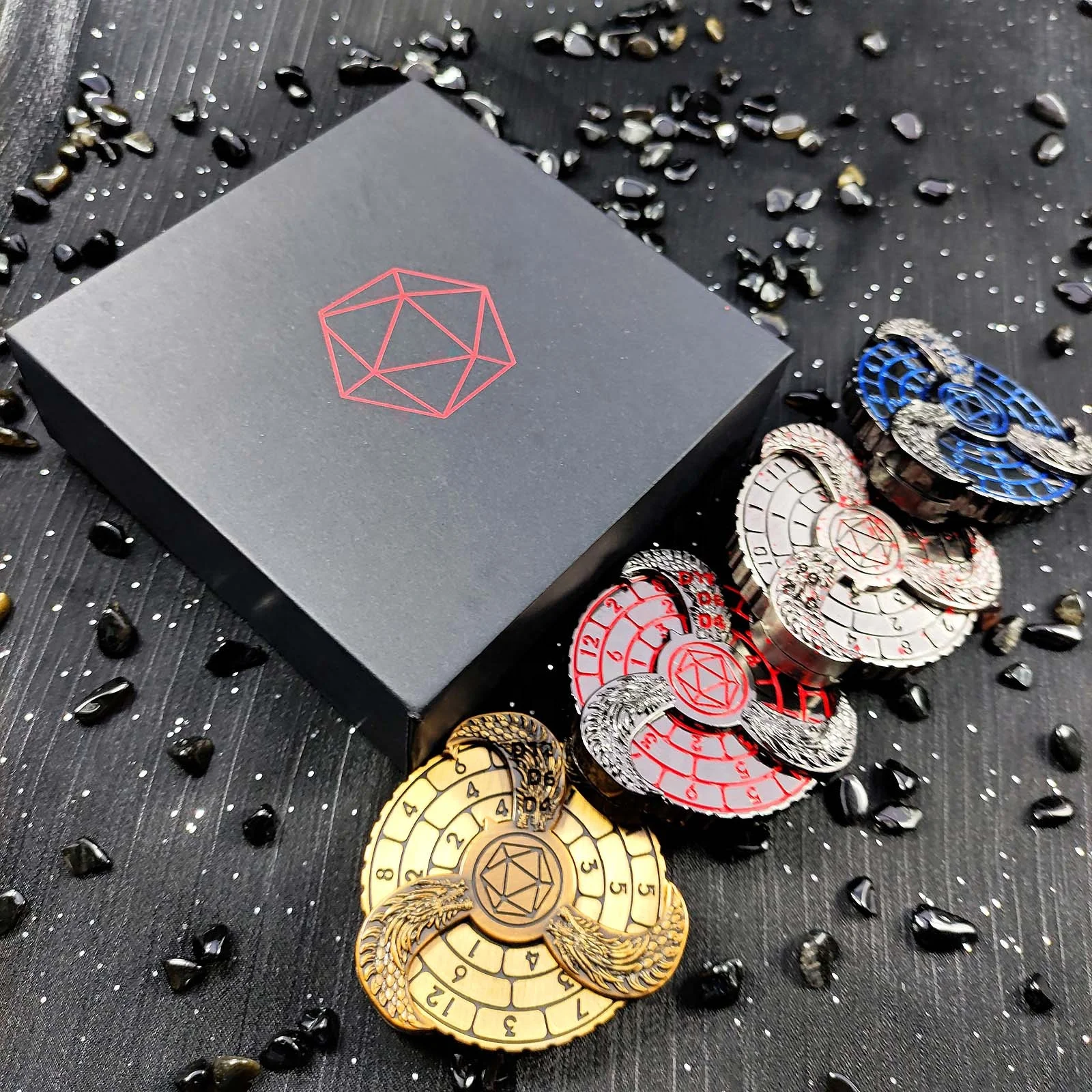 New Trend Fingertip Spinning Disc DND Player Metal Dice with Color Paper Box